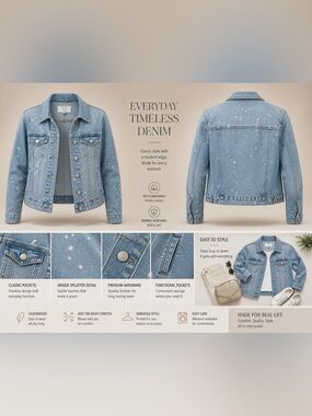 Time and Tru Light Blue Denim Jacket with Subtle White Accents